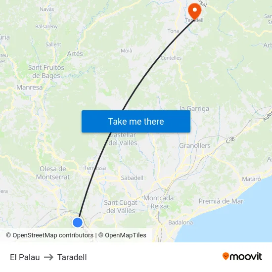 El Palau to Taradell map