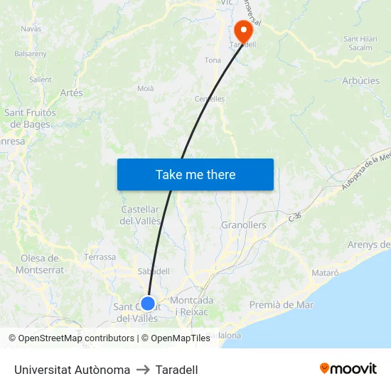 Universitat Autònoma to Taradell map