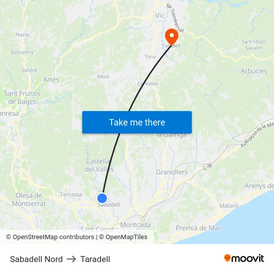 Sabadell Nord to Taradell map