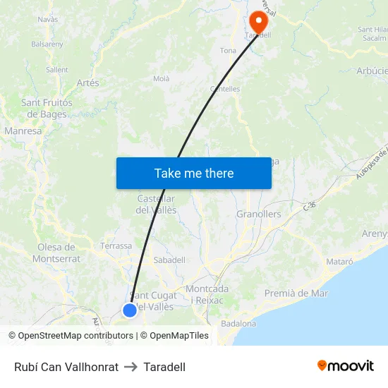 Rubí Can Vallhonrat to Taradell map