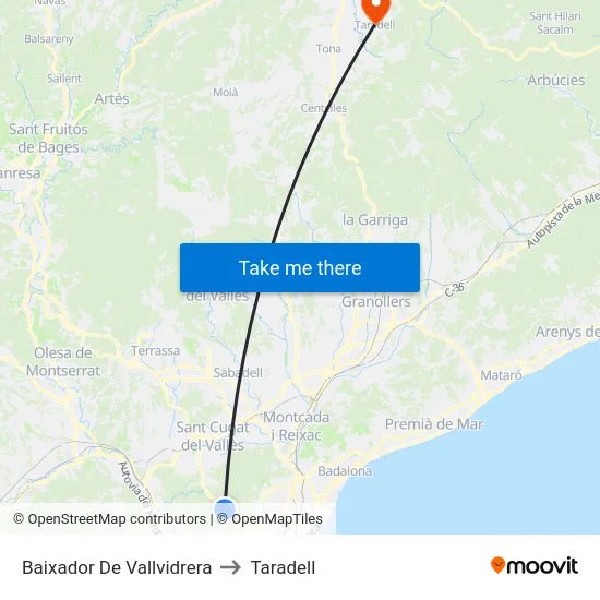 Baixador De Vallvidrera to Taradell map