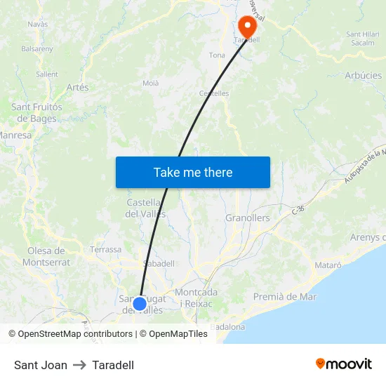 Sant Joan to Taradell map