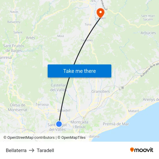 Bellaterra to Taradell map