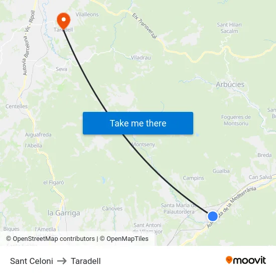Sant Celoni to Taradell map