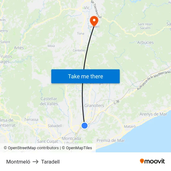 Montmeló to Taradell map