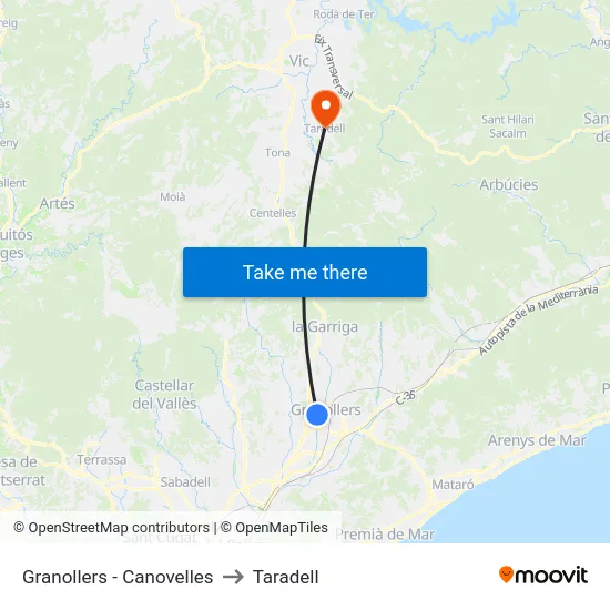 Granollers - Canovelles to Taradell map