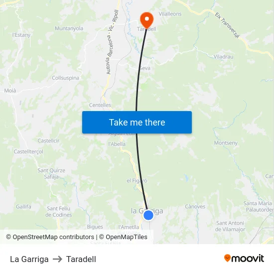 La Garriga to Taradell map