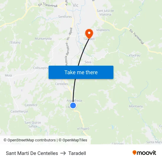 Sant Martí De Centelles to Taradell map