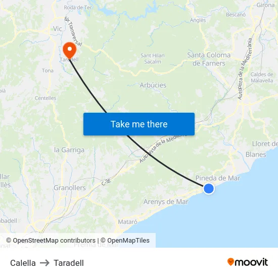 Calella to Taradell map