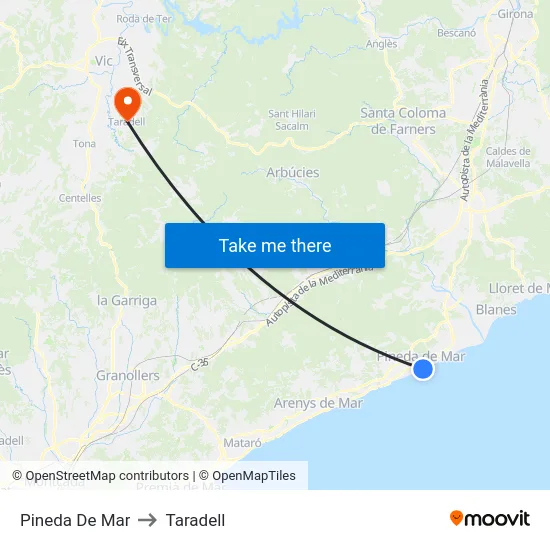 Pineda De Mar to Taradell map