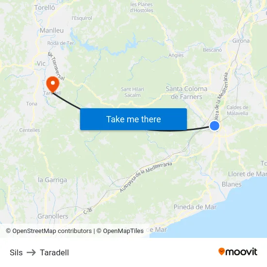 Sils to Taradell map