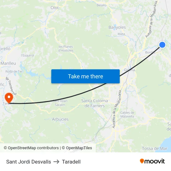 Sant Jordi Desvalls to Taradell map