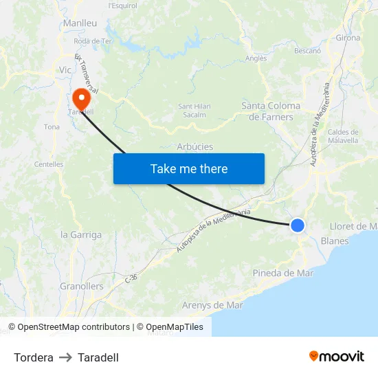 Tordera to Taradell map