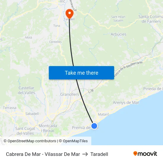 Cabrera De Mar - Vilassar De Mar to Taradell map