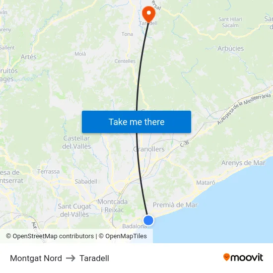 Montgat Nord to Taradell map
