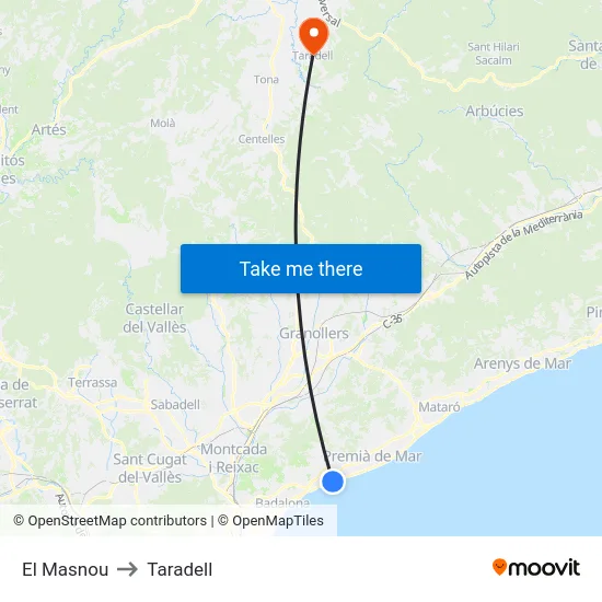 El Masnou to Taradell map