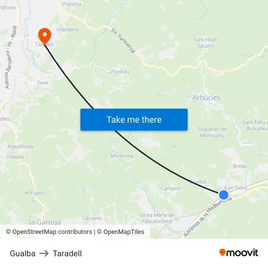 Gualba to Taradell map