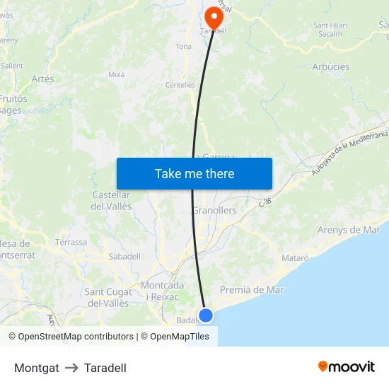 Montgat to Taradell map