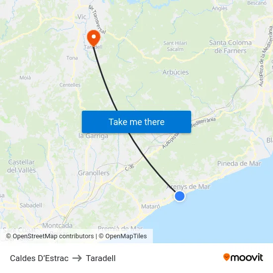 Caldes D’Estrac to Taradell map