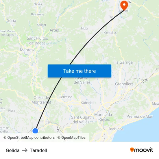 Gelida to Taradell map