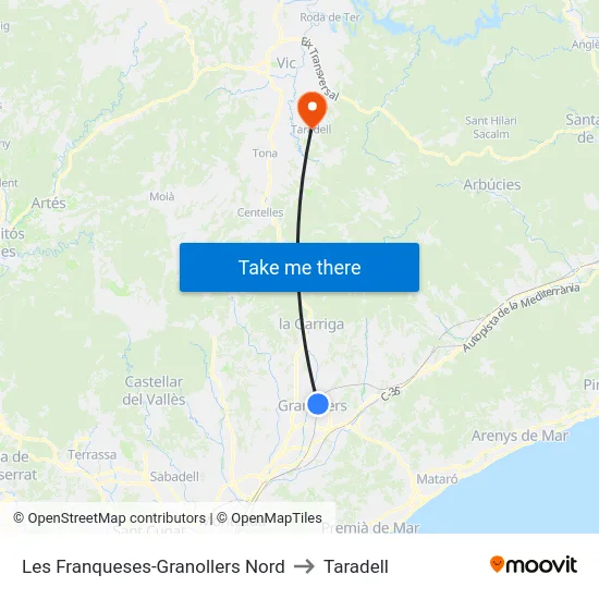 Les Franqueses-Granollers Nord to Taradell map