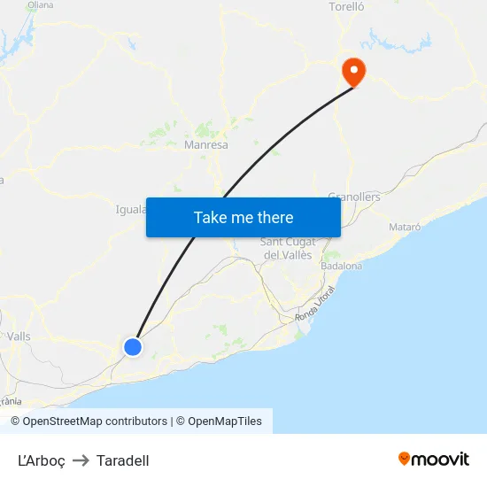 L’Arboç to Taradell map