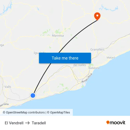 El Vendrell to Taradell map