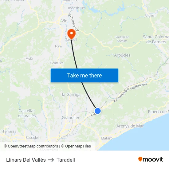 Llinars Del Vallès to Taradell map