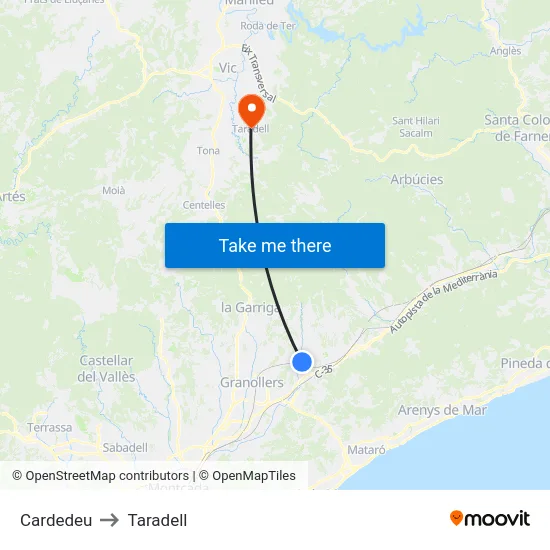 Cardedeu to Taradell map
