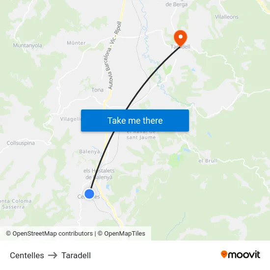 Centelles to Taradell map