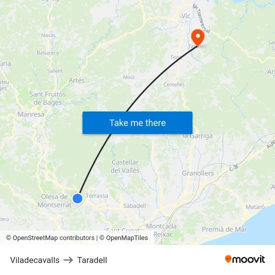 Viladecavalls to Taradell map