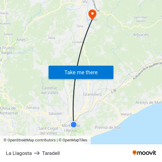 La Llagosta to Taradell map