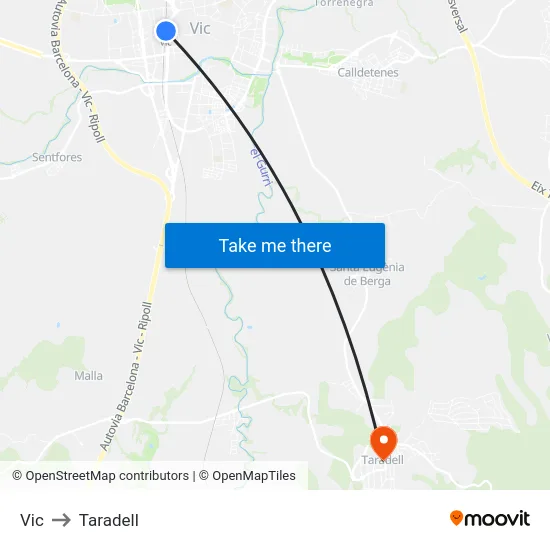 Vic to Taradell map