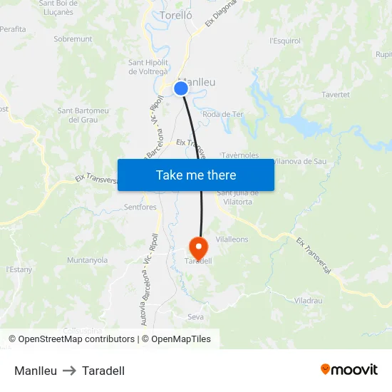 Manlleu to Taradell map