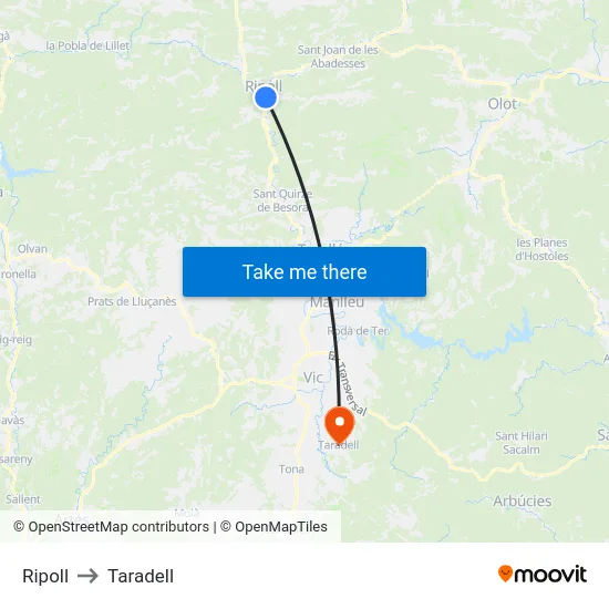 Ripoll to Taradell map