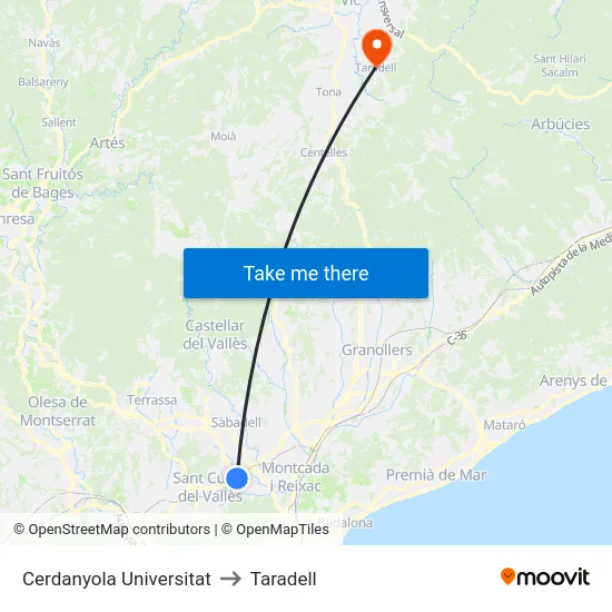 Cerdanyola Universitat to Taradell map