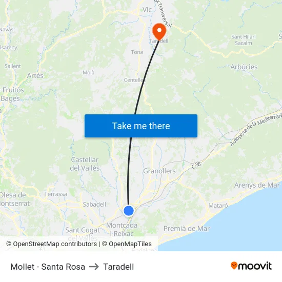 Mollet - Santa Rosa to Taradell map