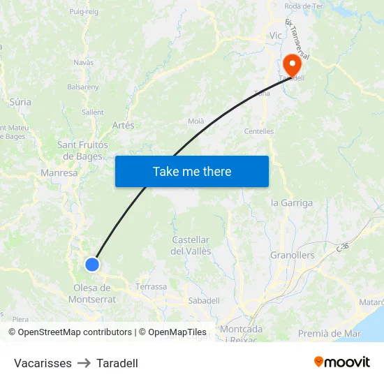 Vacarisses to Taradell map