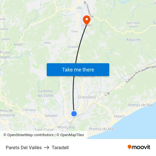 Parets Del Vallès to Taradell map