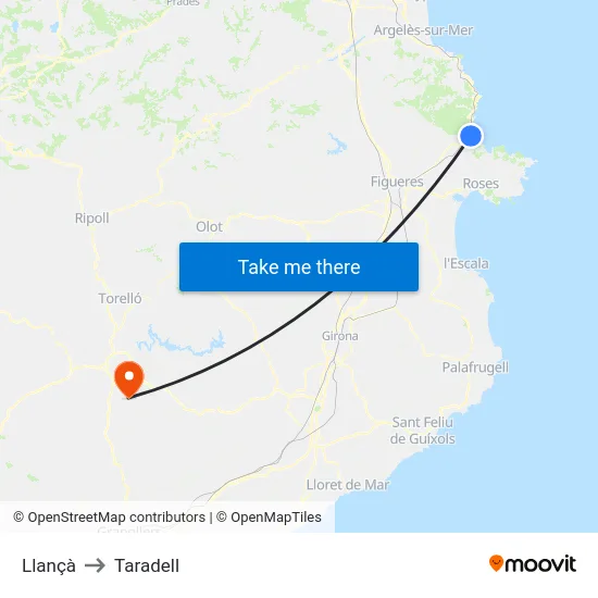 Llançà to Taradell map