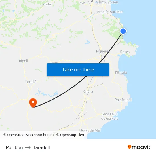 Portbou to Taradell map
