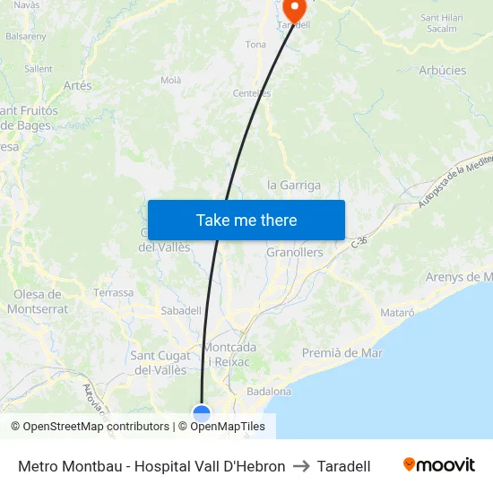Metro Montbau - Hospital Vall D'Hebron to Taradell map