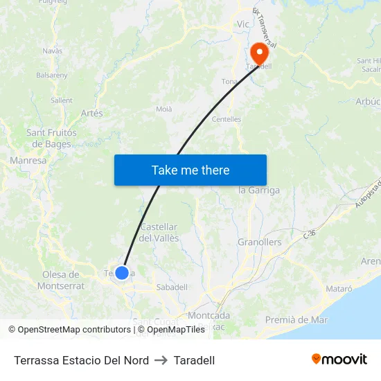 Terrassa Estacio Del Nord to Taradell map