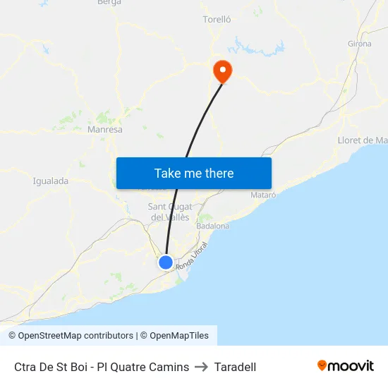 Ctra De St Boi - Pl Quatre Camins to Taradell map