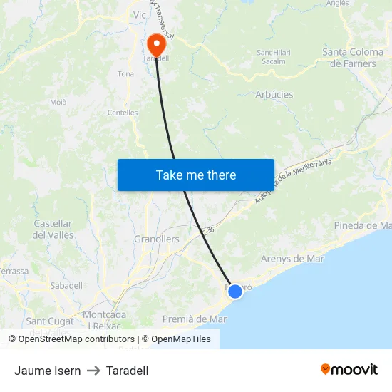 Jaume Isern to Taradell map