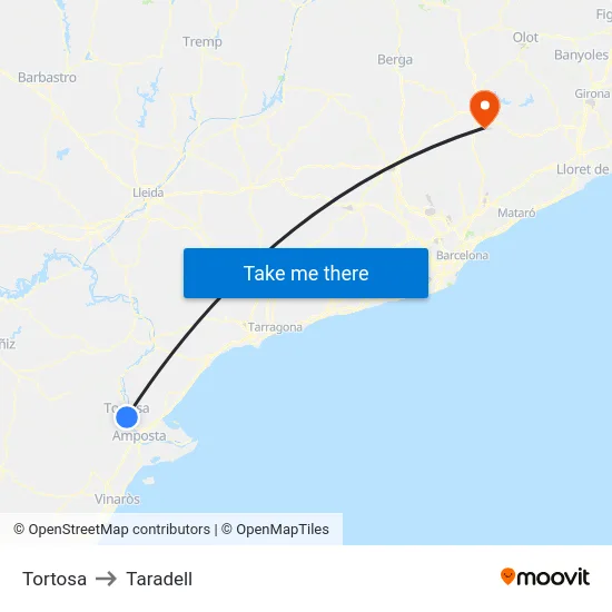 Tortosa to Taradell map