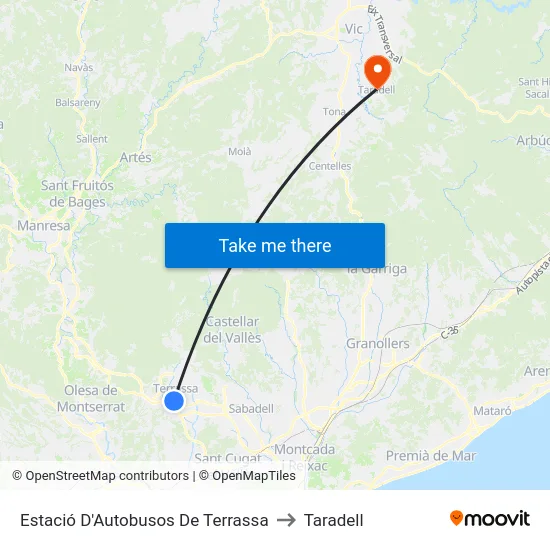Estació D'Autobusos De Terrassa to Taradell map