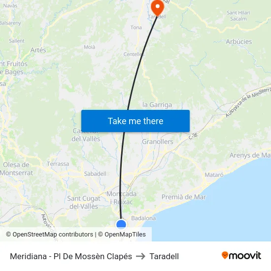 Meridiana - Pl De Mossèn Clapés to Taradell map