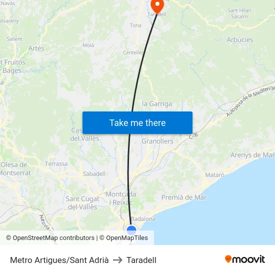 Metro Artigues/Sant Adrià to Taradell map