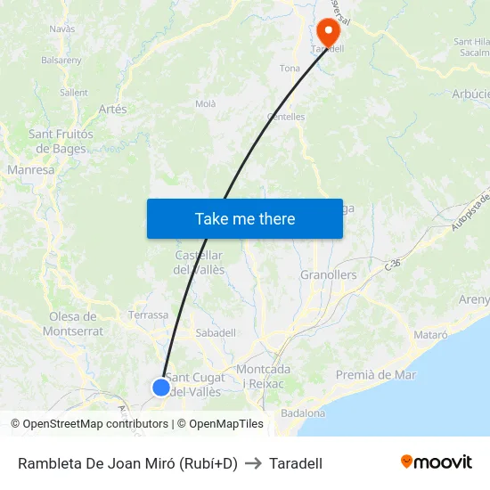 Rambleta De Joan Miró (Rubí+D) to Taradell map